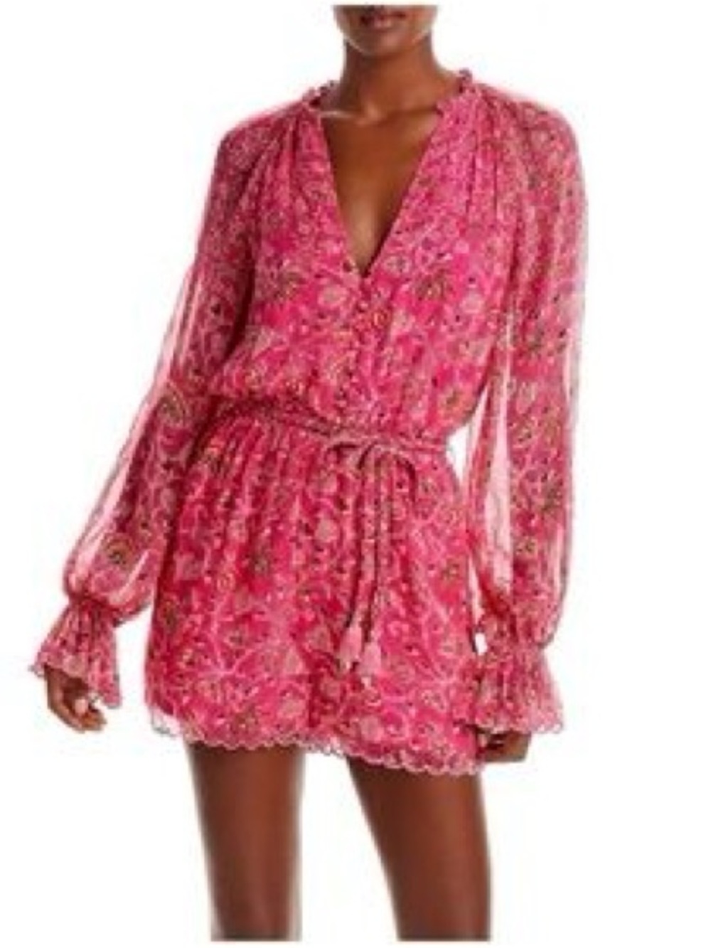 NEW! Hemant and Nandita Pink Floral Long-Sleeve Romper in Tulip Pink XXS